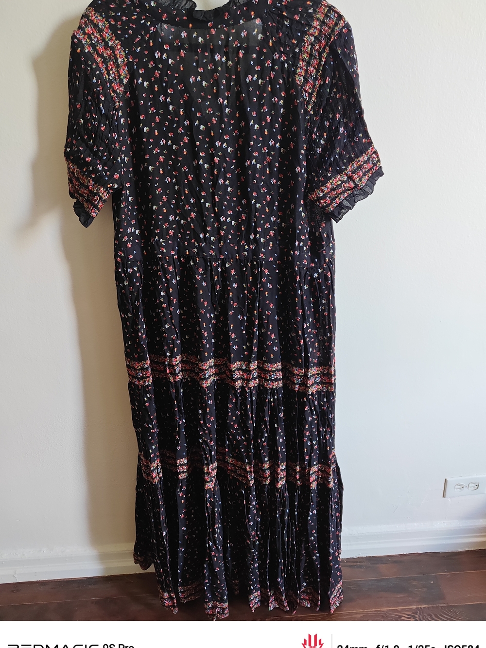 Free People Black Maxi Dress with Pink Floral Border - Picture 3 of 5